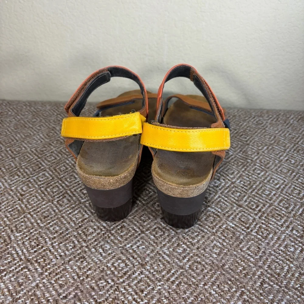 NAOT Miracle Wedge Slingback Sandals Womans 40US 9 Multi Color Cork Footbed GUC
